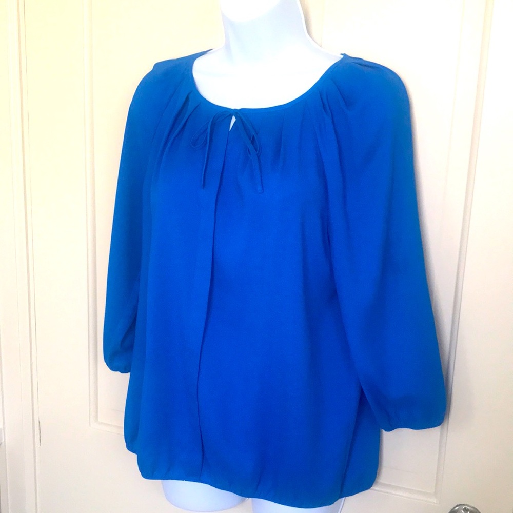 Ann Taylor Bright Blue Long Sleeve Peasant Blouse - Picture 1 of 2